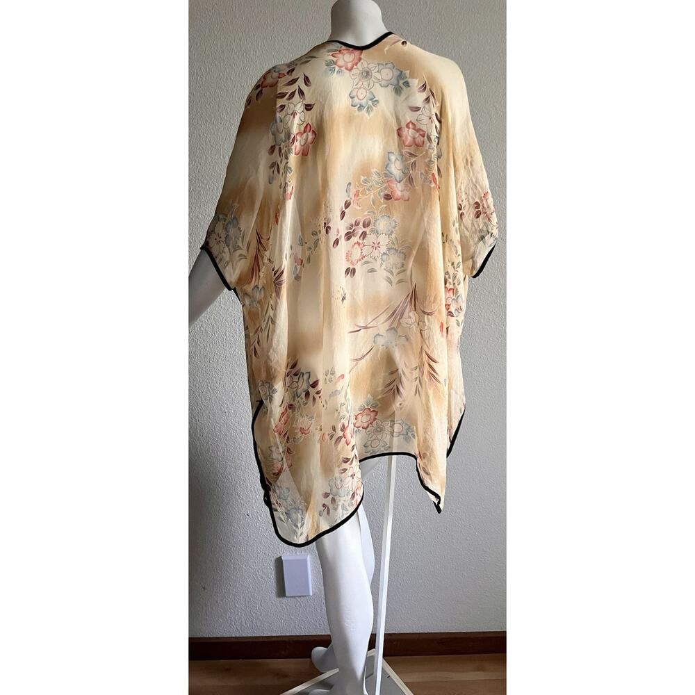 VTG CITRON Santa Monica 100% Silk Floral Open Front Kimono Cardigan Cover Up XS - Picture 16 of 16
